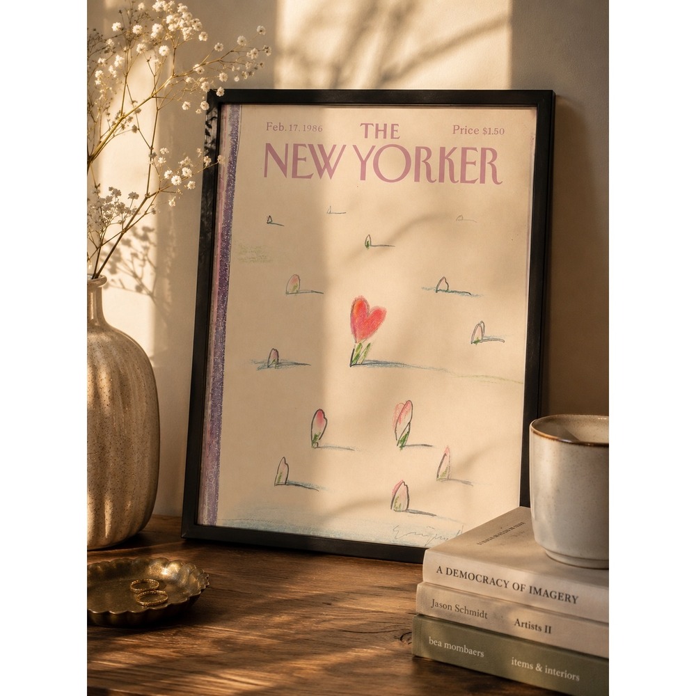Vintage The New Yorker Feb 17 1986 Framed Magazine Cover Art Heart Illustration